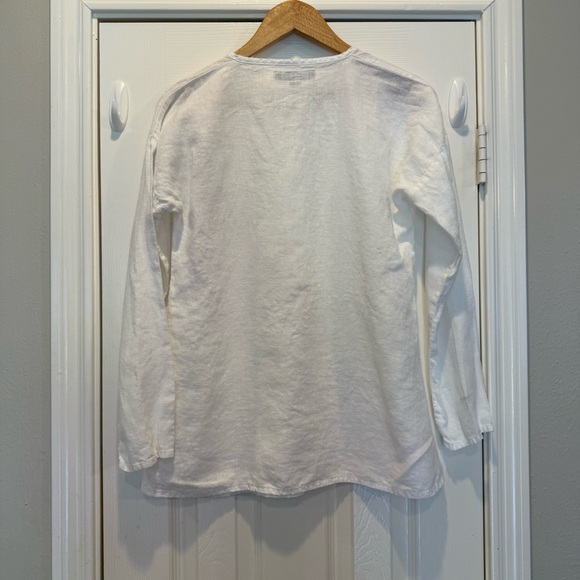 FLAX Long Tunic Top White 100% Linen Size P XS  Long Sleeves Summer Lagenlook - Picture 2 of 8